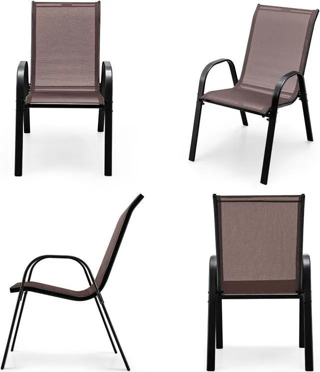 Alt view image 2 of 7 - SlickBlue 4 Pieces Stack-able Patio Dining Chairs Set with Armrest