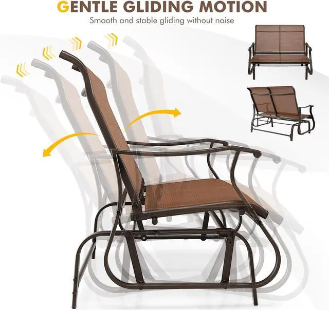 Alt view image 6 of 7 - SlickBlue 2-Person Patio Glider Bench with High Back and Curved Armrests