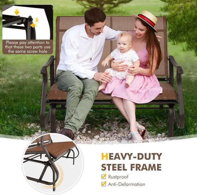 Alt view image 7 of 7 - SlickBlue 2-Person Patio Glider Bench with High Back and Curved Armrests