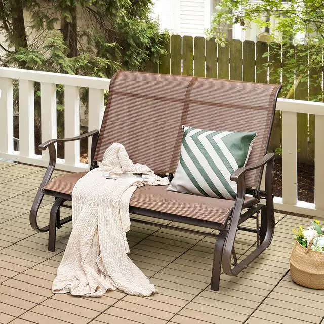 Alt view image 4 of 7 - SlickBlue 2-Person Patio Glider Bench with High Back and Curved Armrests
