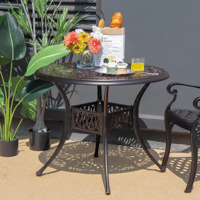 Alt view image 4 of 7 - SlickBlue Patio Round Dining Bistro Table with Umbrella Hole