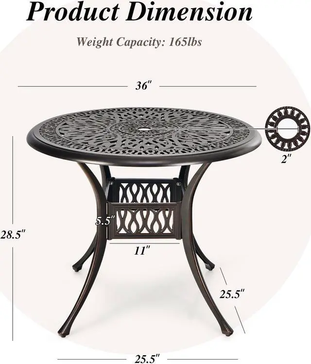 Alt view image 3 of 7 - SlickBlue Patio Round Dining Bistro Table with Umbrella Hole