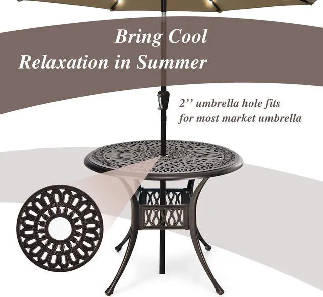 Alt view image 6 of 7 - SlickBlue Patio Round Dining Bistro Table with Umbrella Hole