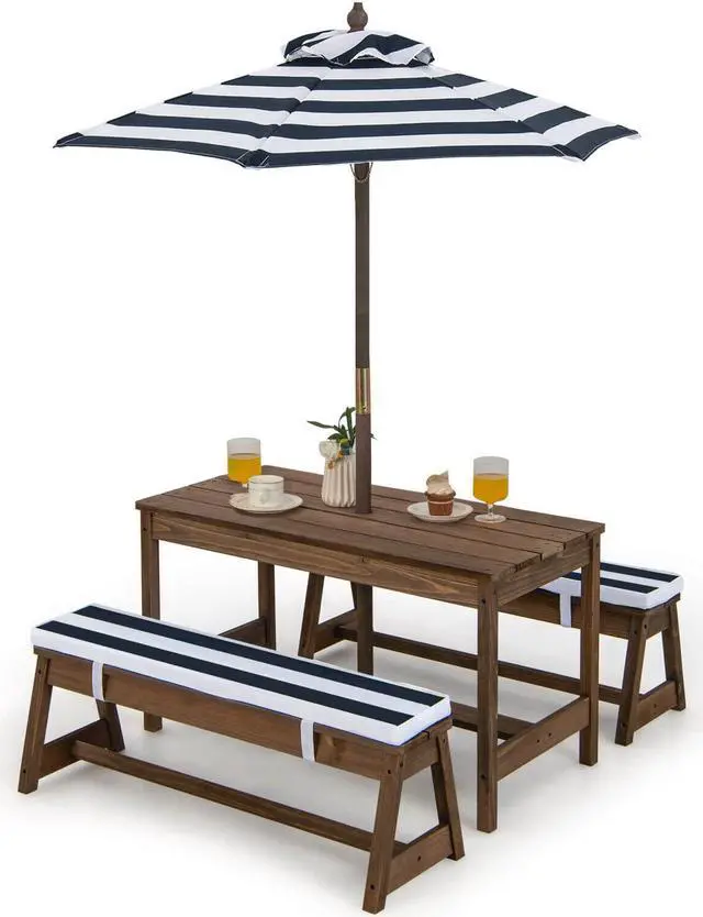 Alt view image 2 of 7 - SlickBlue Kids Picnic Table and Bench Set with Cushions and Height Adjustable Umbrella