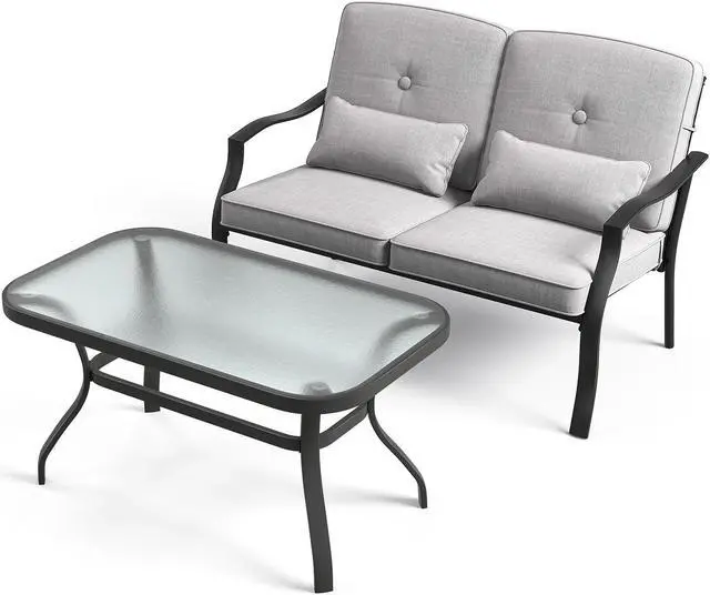 Main image of SlickBlue Outdoor Loveseat Chair Set with Tempered Glass Coffee Table