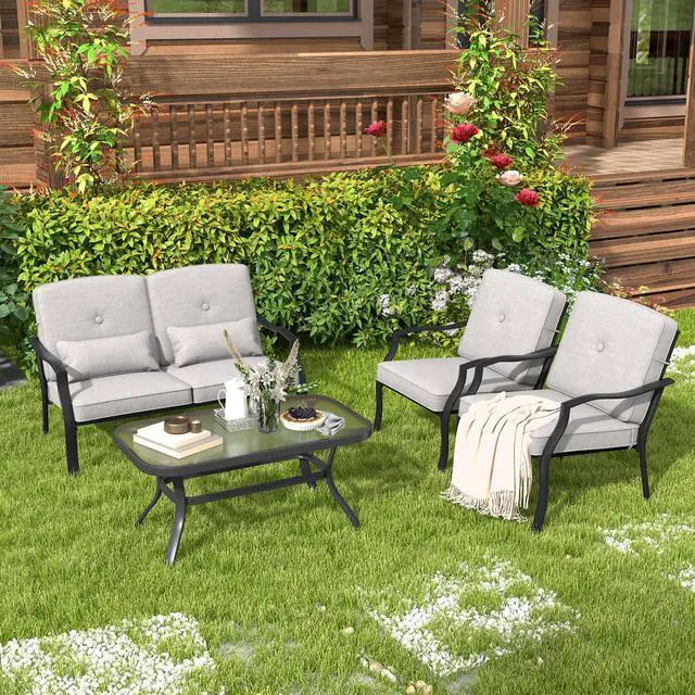 Alt view image 3 of 7 - SlickBlue Outdoor Loveseat Chair Set with Tempered Glass Coffee Table