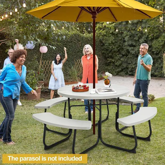 Alt view image 2 of 7 - SlickBlue 8-Person Outdoor Picnic Table and Bench Set with Umbrella Hole