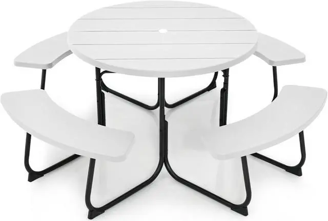 Main image of SlickBlue 8-Person Outdoor Picnic Table and Bench Set with Umbrella Hole