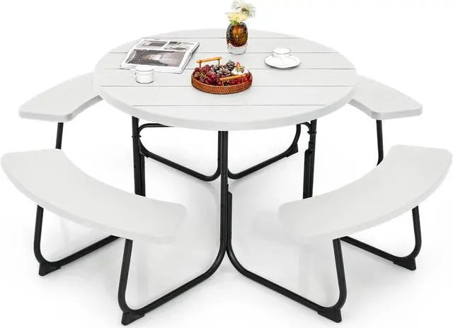 Alt view image 4 of 7 - SlickBlue 8-Person Outdoor Picnic Table and Bench Set with Umbrella Hole