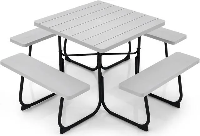 Main image of SlickBlue Outdoor Picnic Table with 4 Benches and Umbrella Hole