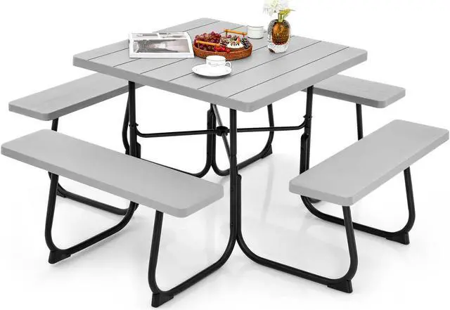 Alt view image 4 of 7 - SlickBlue Outdoor Picnic Table with 4 Benches and Umbrella Hole