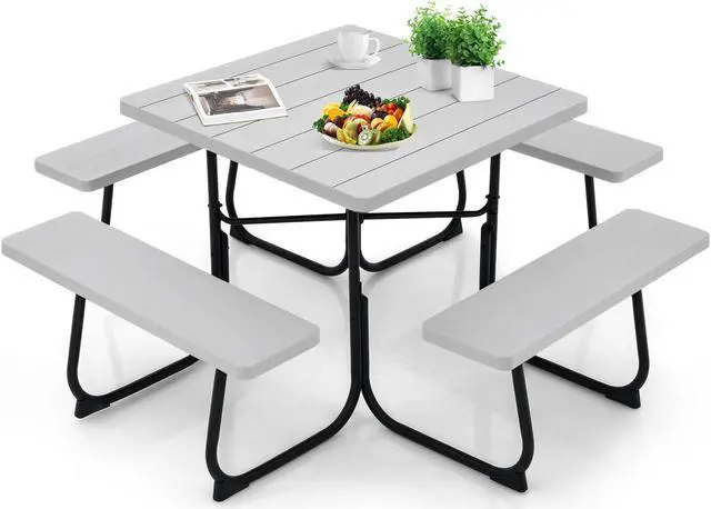 Alt view image 5 of 7 - SlickBlue Outdoor Picnic Table with 4 Benches and Umbrella Hole