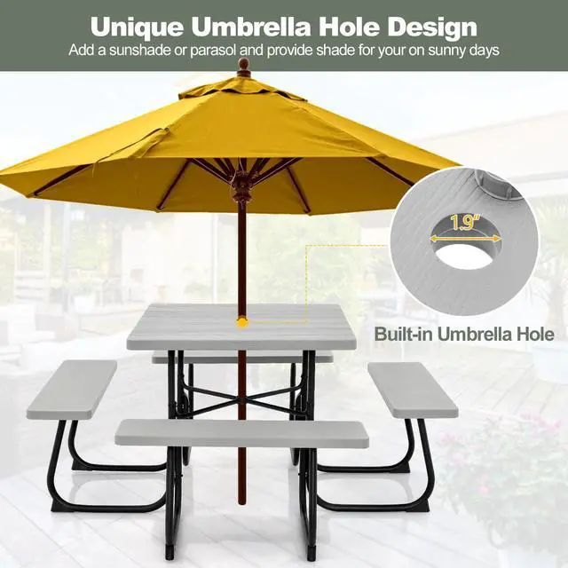 Alt view image 6 of 7 - SlickBlue Outdoor Picnic Table with 4 Benches and Umbrella Hole