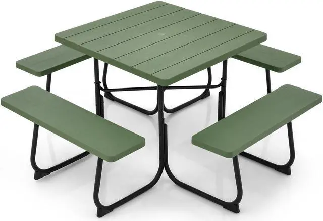 Main image of SlickBlue Outdoor Picnic Table with 4 Benches and Umbrella Hole