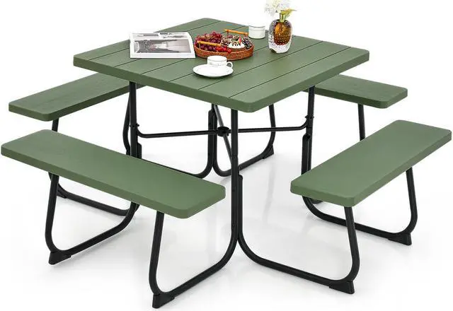 Alt view image 4 of 7 - SlickBlue Outdoor Picnic Table with 4 Benches and Umbrella Hole