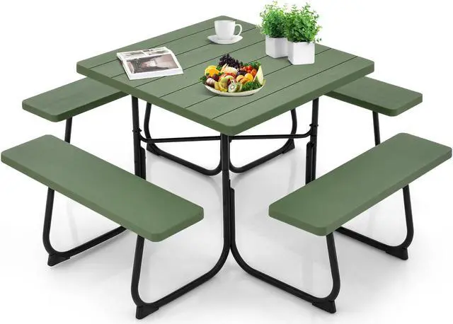 Alt view image 5 of 7 - SlickBlue Outdoor Picnic Table with 4 Benches and Umbrella Hole