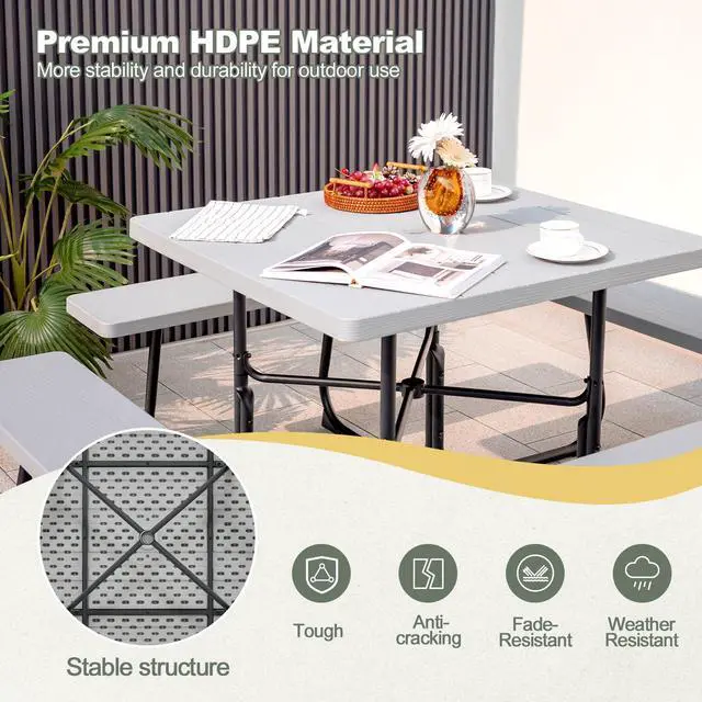 Alt view image 7 of 7 - SlickBlue Outdoor Picnic Table with 4 Benches and Umbrella Hole