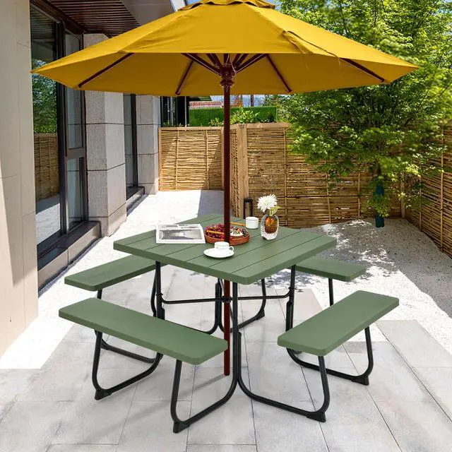 Alt view image 2 of 7 - SlickBlue Outdoor Picnic Table with 4 Benches and Umbrella Hole