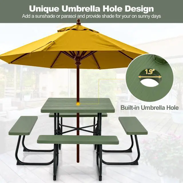 Alt view image 6 of 7 - SlickBlue Outdoor Picnic Table with 4 Benches and Umbrella Hole