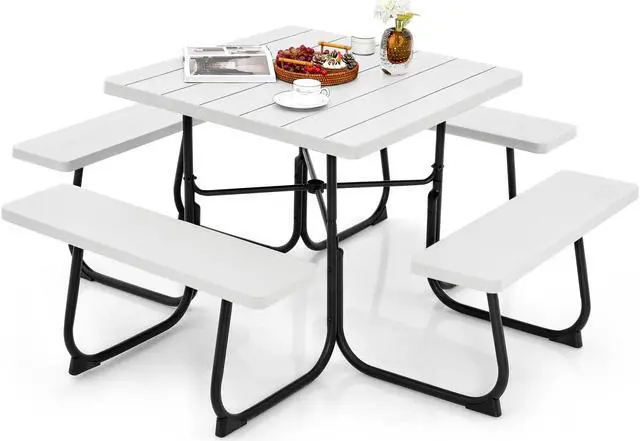 Alt view image 4 of 7 - SlickBlue Outdoor Picnic Table with 4 Benches and Umbrella Hole