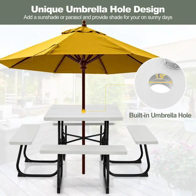 Alt view image 6 of 7 - SlickBlue Outdoor Picnic Table with 4 Benches and Umbrella Hole
