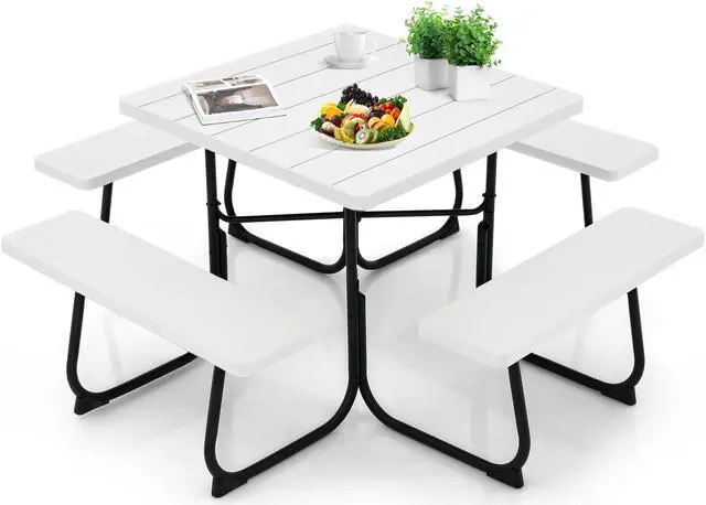 Alt view image 5 of 7 - SlickBlue Outdoor Picnic Table with 4 Benches and Umbrella Hole