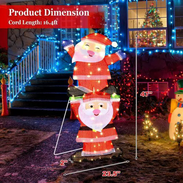 Alt view image 3 of 7 - SlickBlue LED Double Santa Yard Christmas Decoration with String Lights and Stakes
