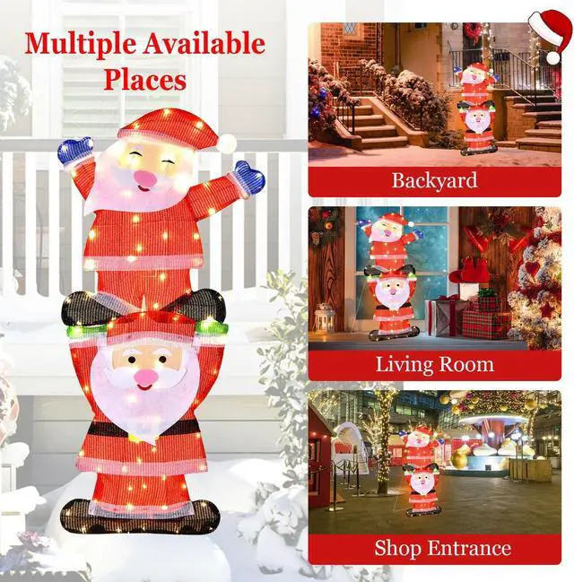 Alt view image 5 of 7 - SlickBlue LED Double Santa Yard Christmas Decoration with String Lights and Stakes