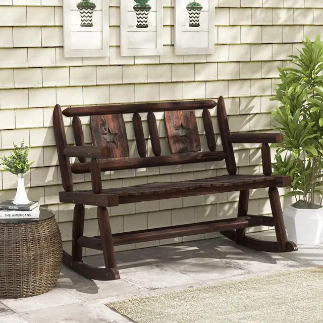 Alt view image 2 of 7 - SlickBlue Patio Rocking Bench Double Rocker Chair with Ergonomic Seat 2-Person Loveseat