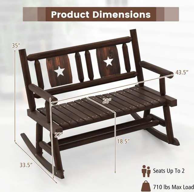 Alt view image 3 of 7 - SlickBlue Patio Rocking Bench Double Rocker Chair with Ergonomic Seat 2-Person Loveseat