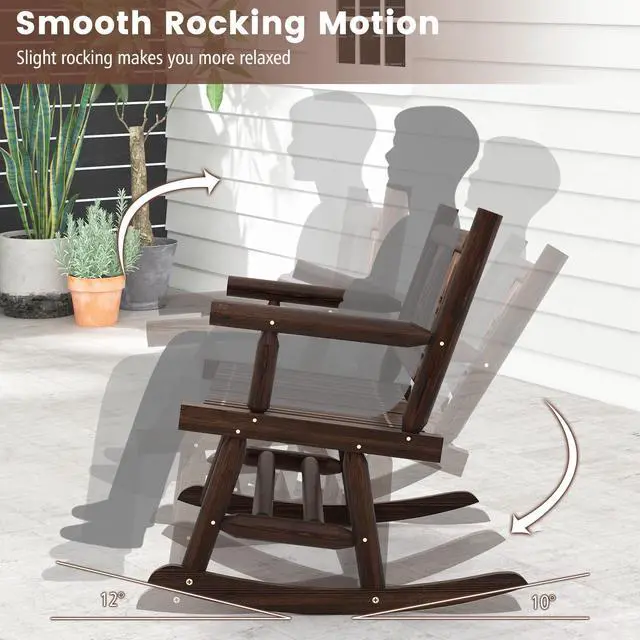 Alt view image 7 of 7 - SlickBlue Patio Rocking Bench Double Rocker Chair with Ergonomic Seat 2-Person Loveseat