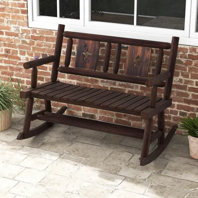 Alt view image 4 of 7 - SlickBlue Patio Rocking Bench Double Rocker Chair with Ergonomic Seat 2-Person Loveseat