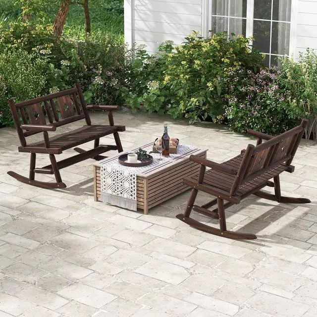 Alt view image 5 of 7 - SlickBlue Patio Rocking Bench Double Rocker Chair with Ergonomic Seat 2-Person Loveseat