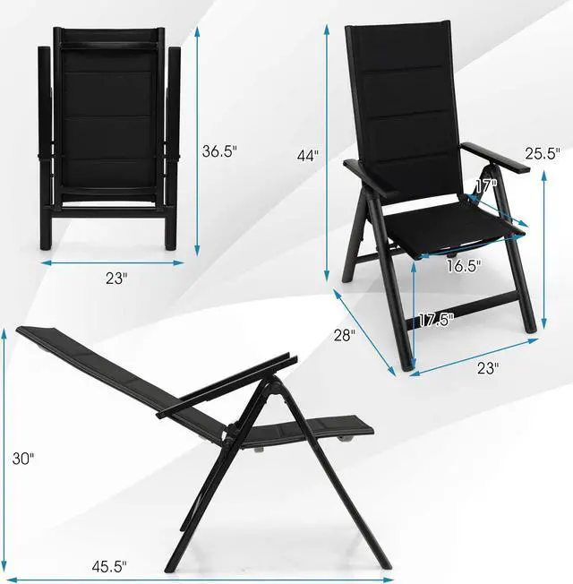 Alt view image 3 of 7 - SlickBlue Outdoor Dining Chair with Soft Padded Seat and 7-Position Adjustable Backrest