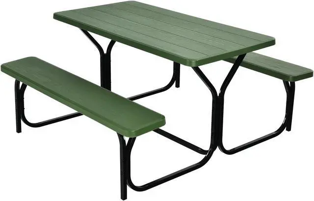 Main image of SlickBlue HDPE Outdoor Picnic Table Bench Set with Metal Base