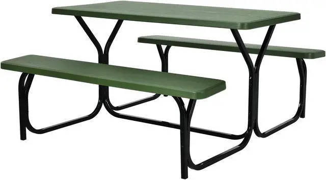 Alt view image 2 of 7 - SlickBlue HDPE Outdoor Picnic Table Bench Set with Metal Base