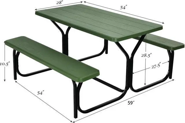 Alt view image 5 of 7 - SlickBlue HDPE Outdoor Picnic Table Bench Set with Metal Base