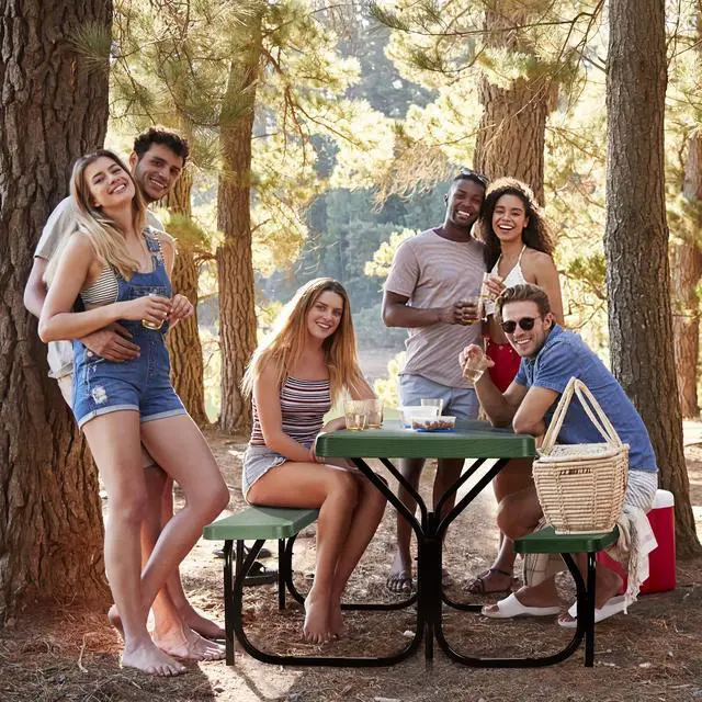 Alt view image 3 of 7 - SlickBlue HDPE Outdoor Picnic Table Bench Set with Metal Base