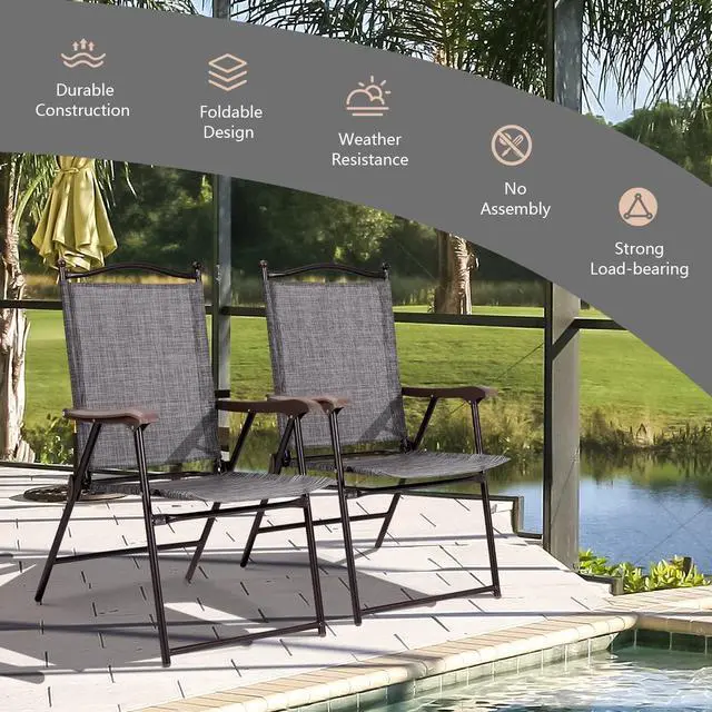 Alt view image 2 of 7 - SlickBlue Set of 2 Patio Folding Sling Back Camping Deck Chairs