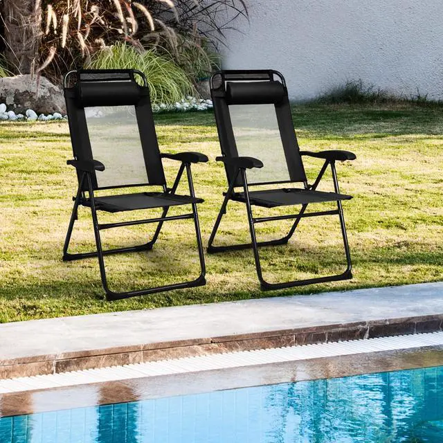 Alt view image 4 of 7 - SlickBlue 2 Pieces Patio Adjustable Folding Recliner Chairs with 7 Level Adjustable Backrest