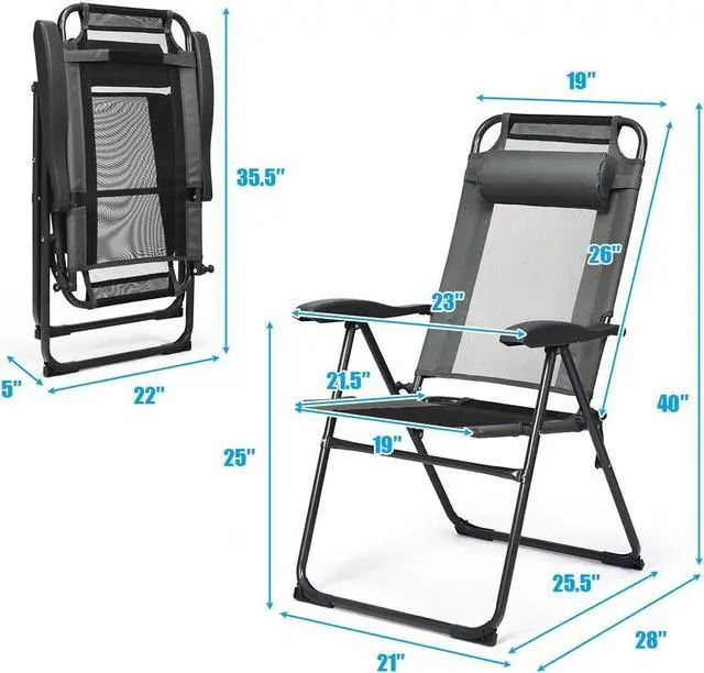 Alt view image 2 of 7 - SlickBlue 4 Pieces Patio Garden Adjustable Reclining Folding Chairs with Headrest