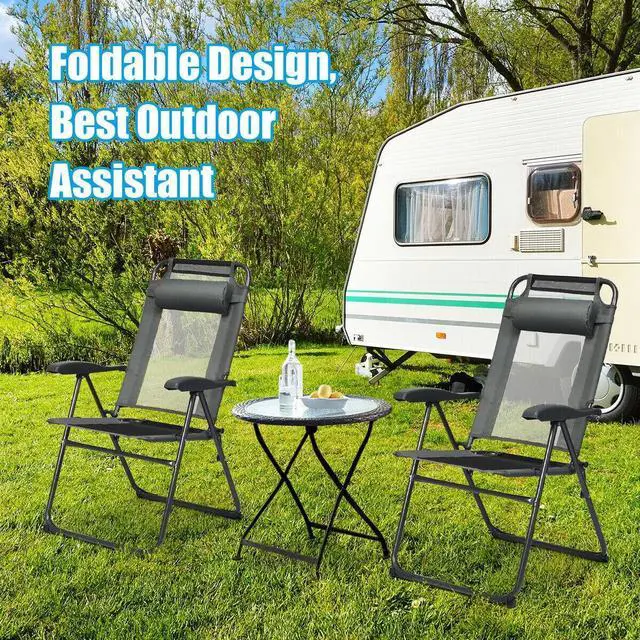 Alt view image 3 of 7 - SlickBlue 4 Pieces Patio Garden Adjustable Reclining Folding Chairs with Headrest