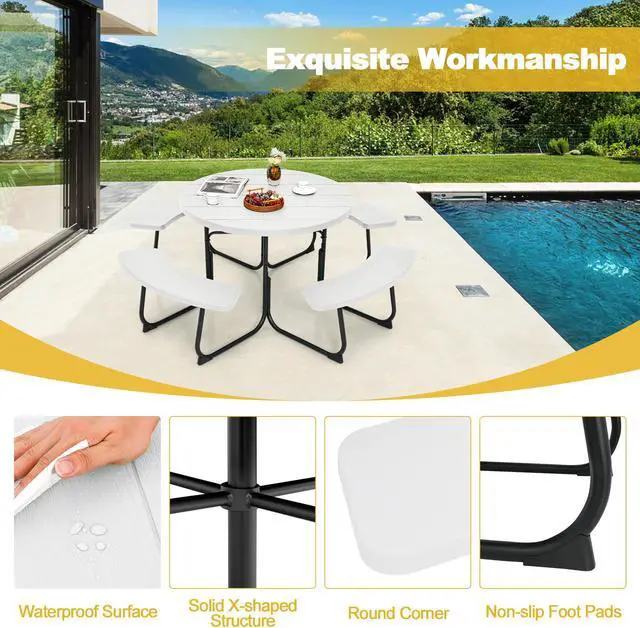 Alt view image 7 of 7 - SlickBlue 8-Person Outdoor Picnic Table and Bench Set with Umbrella Hole