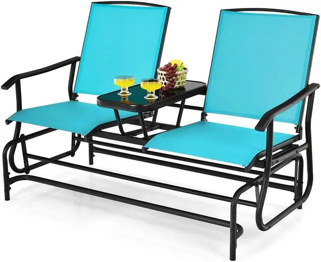Main image of SlickBlue 2-Person Double Rocking Loveseat with Mesh Fabric and Center Tempered Glass Table