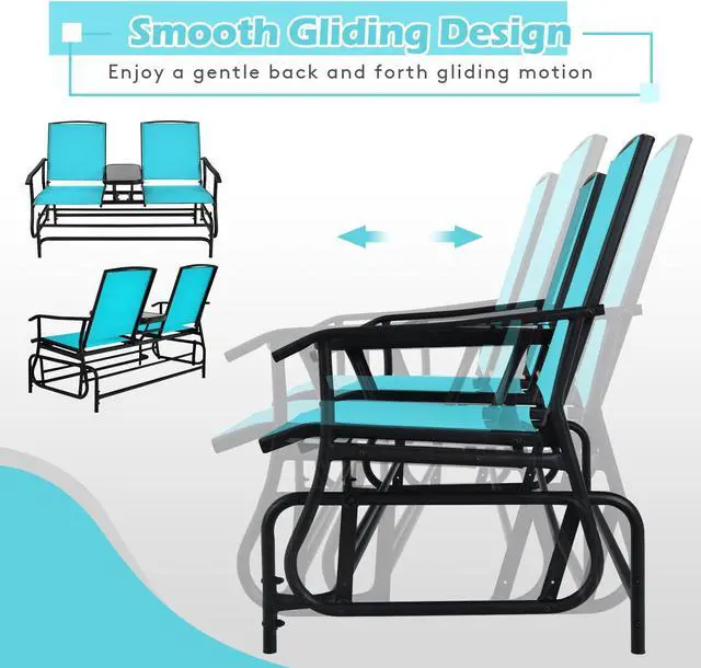 Alt view image 5 of 7 - SlickBlue 2-Person Double Rocking Loveseat with Mesh Fabric and Center Tempered Glass Table