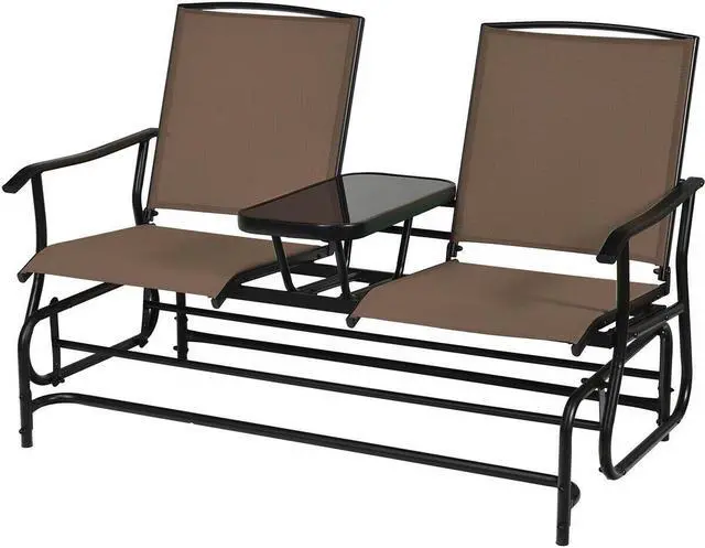 Main image of SlickBlue 2-Person Double Rocking Loveseat with Mesh Fabric and Center Tempered Glass Table