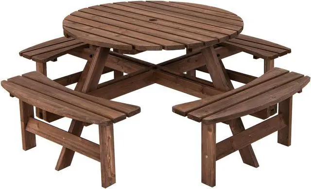 Main image of SlickBlue Patio 8 Seat Wood Picnic Dining Seat Bench Set