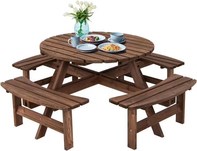 Alt view image 3 of 7 - SlickBlue Patio 8 Seat Wood Picnic Dining Seat Bench Set