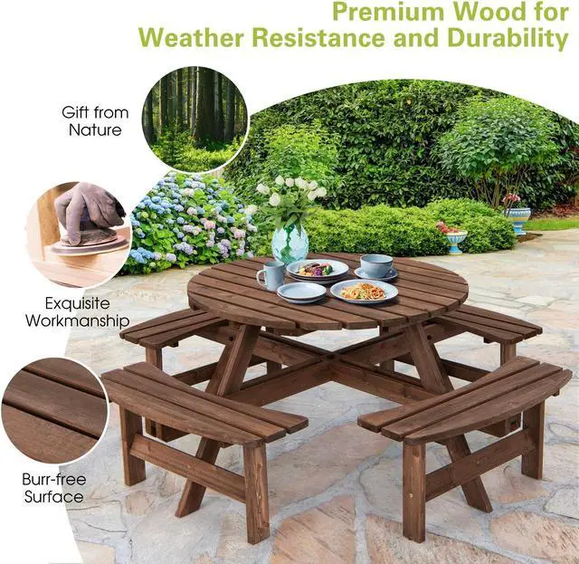 Alt view image 6 of 7 - SlickBlue Patio 8 Seat Wood Picnic Dining Seat Bench Set