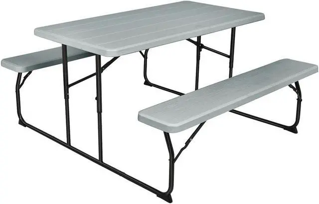 Main image of SlickBlue Indoor and Outdoor Folding Picnic Table Bench Set with Wood-like Texture